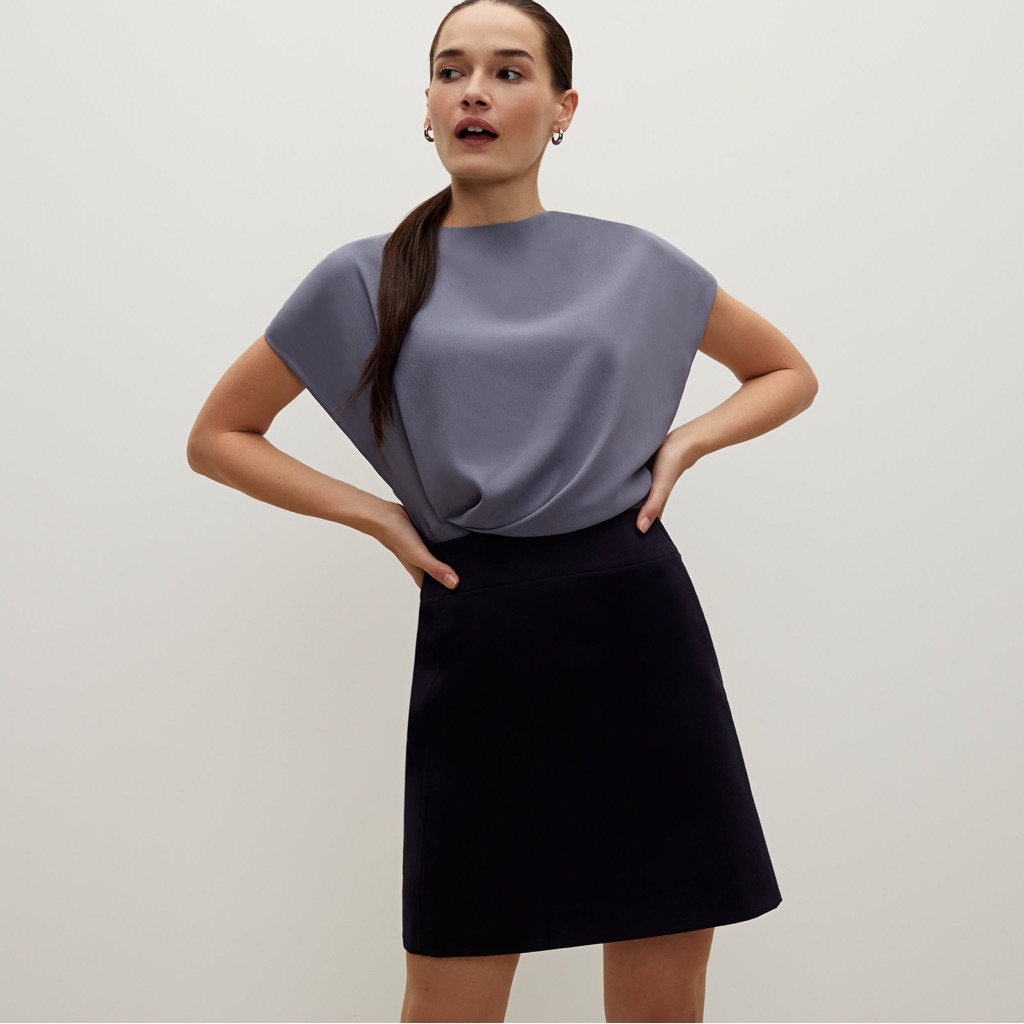 Mm Lafleur Rowley Better Than Denim Blue A-Line Office Skirt Size 14 Nwt Ink